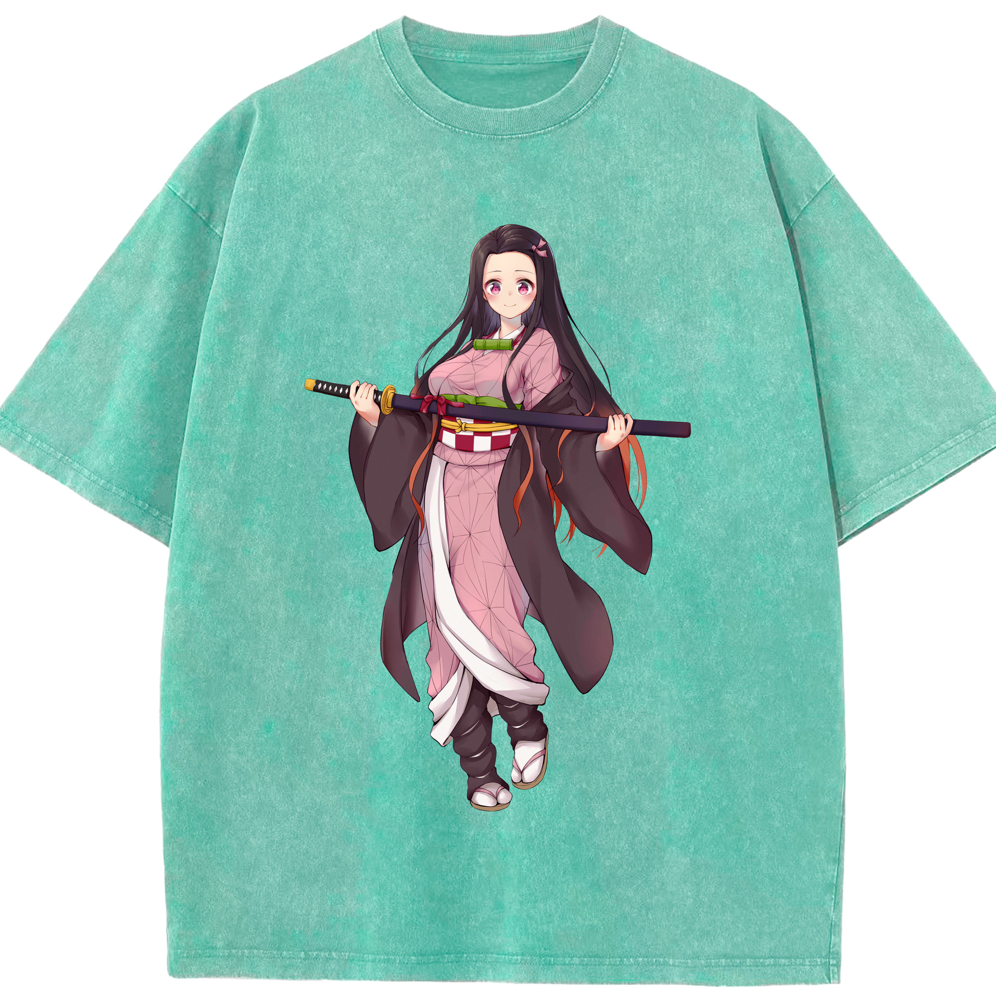 （画像用） 鬼滅の刃（きめつのやいば）竈門 禰󠄀豆子／かまど ねずこ Kamado Nezuko 綿100% ヴィンテージ風 半袖Tシャツ（フロントプリント）